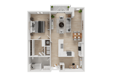 Floor plan for 1 bed, 1 bath, 994 sqft